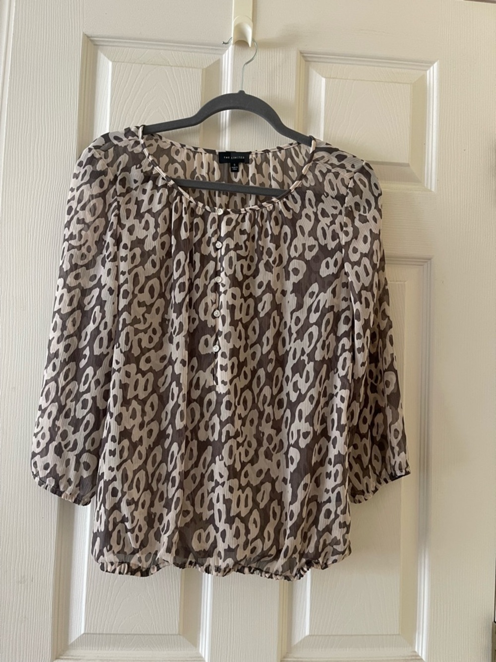 The Limited Taupe and Cream Leopard Print Peasant Top